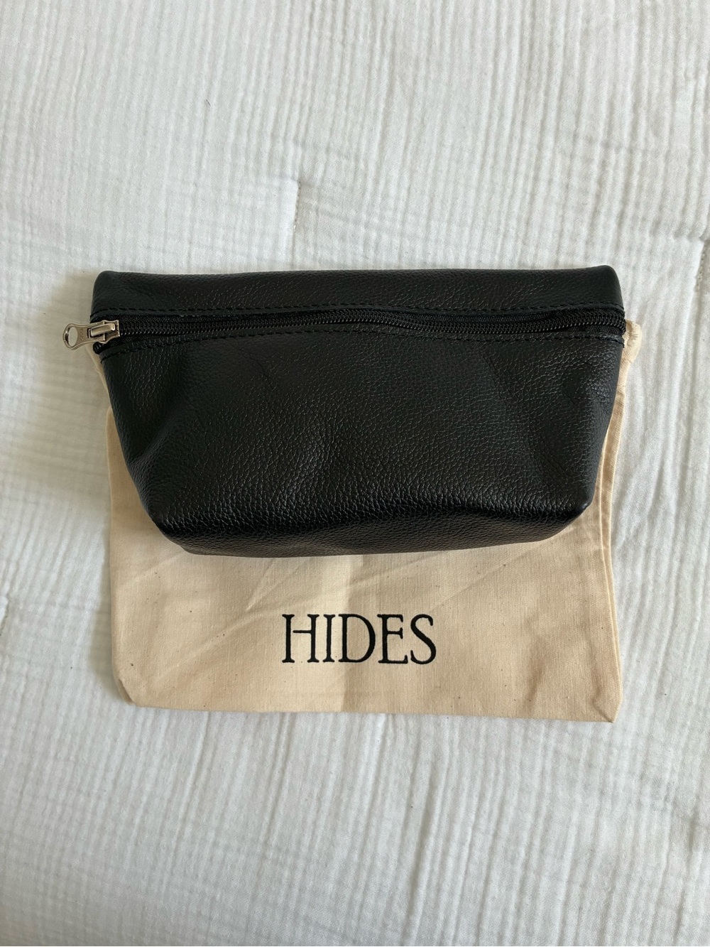 HIDES - Medium Black Leather Makeup Pouch with Dust Bag